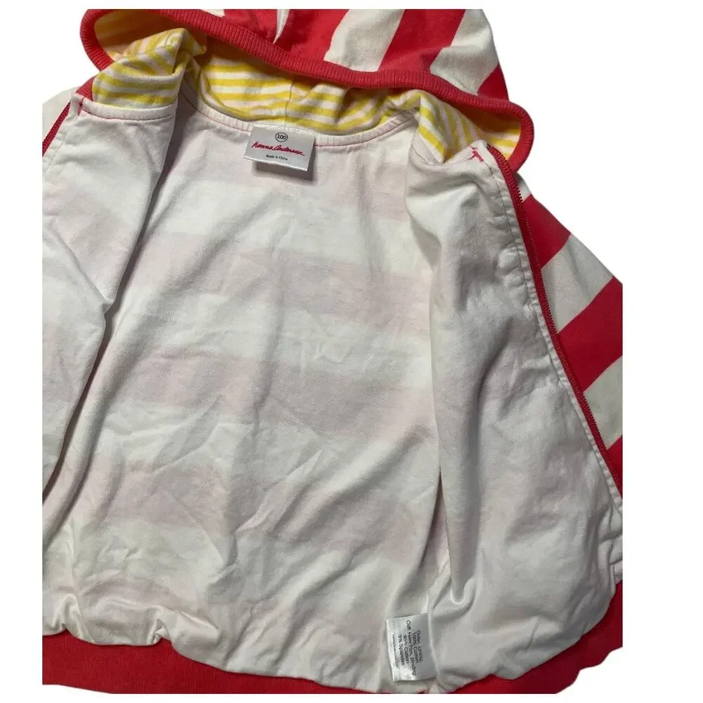 Hanna Andersson Kids Coral White Striped Full Zip Cotton Hoodie Size 100‎ US 4